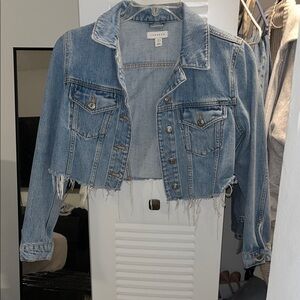 Top shop Cropped Frayed Denim Jacket - Light Blue